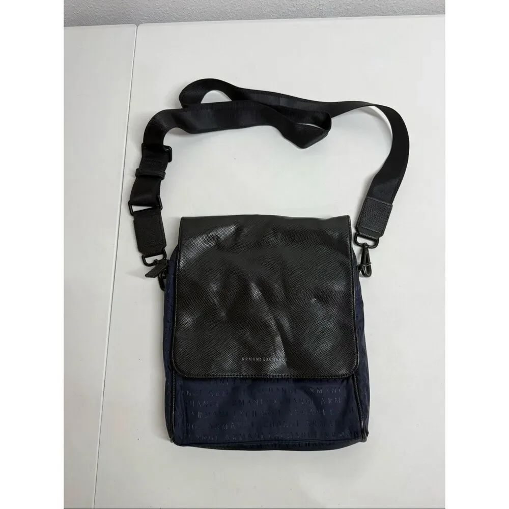 Armani ExchangeโMens Blue Black Adjustable Strap Messenger Bag Magnetic Closure
